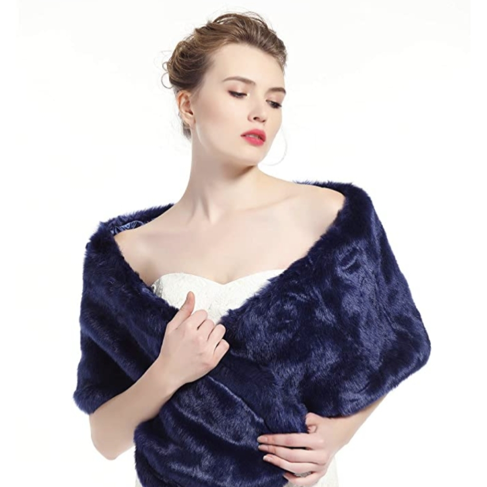 Shawl Navy faux fur